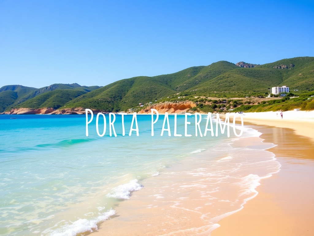 A sunny view of Porto Palermo Beach with golden sand and clear blue water