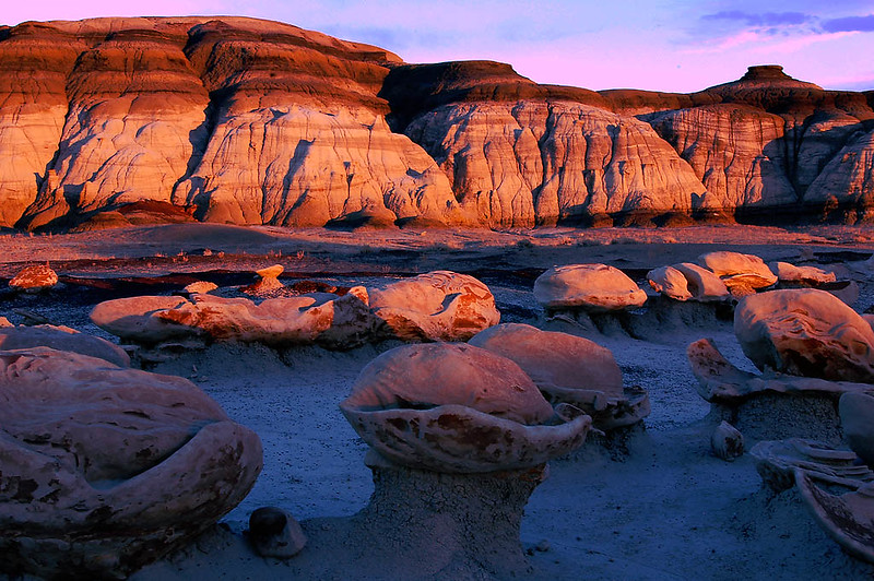 Alien hoodoo garden Bisti Badlands smolders in sunset fire