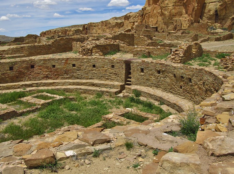 Ancestral great kiva Chaco Culture National Historical Park anchors the arid canyon