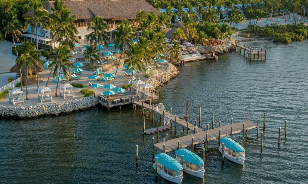 Bungalows Key Largo’s private cabanas along calm turquoise bay