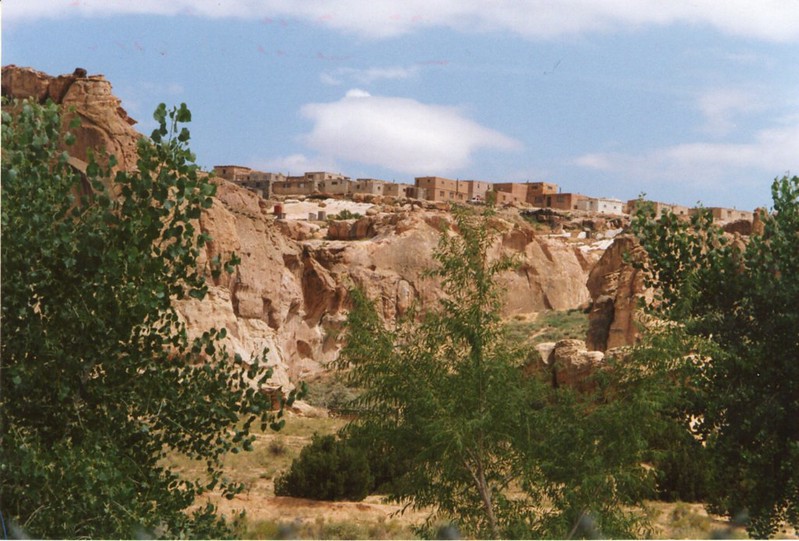 Sky-perched adobe citadel Acoma Pueblo crowns its sandstone mesa