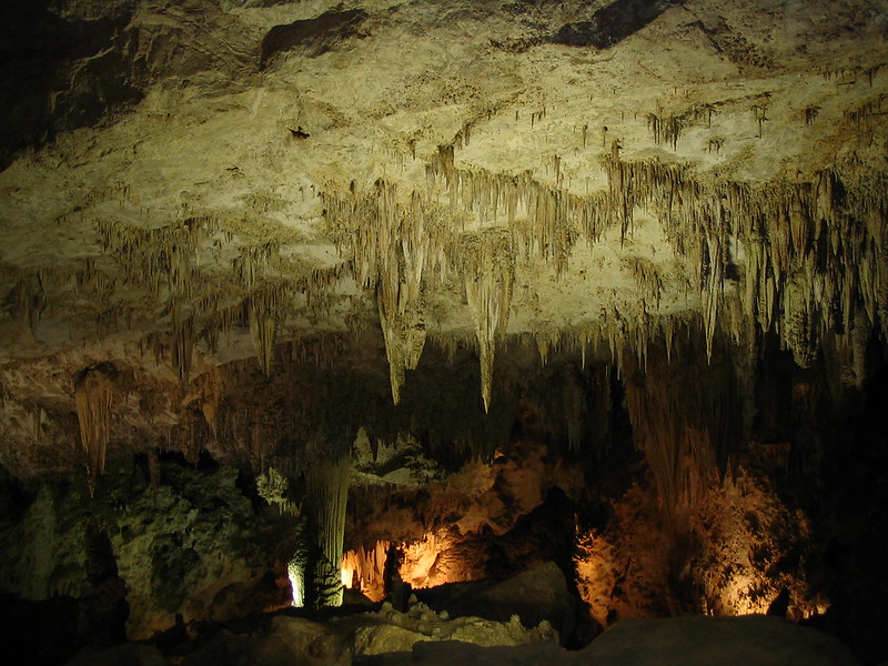 Stalactite cathedral Carlsbad Caverns National Park plunges into subterranean darkness