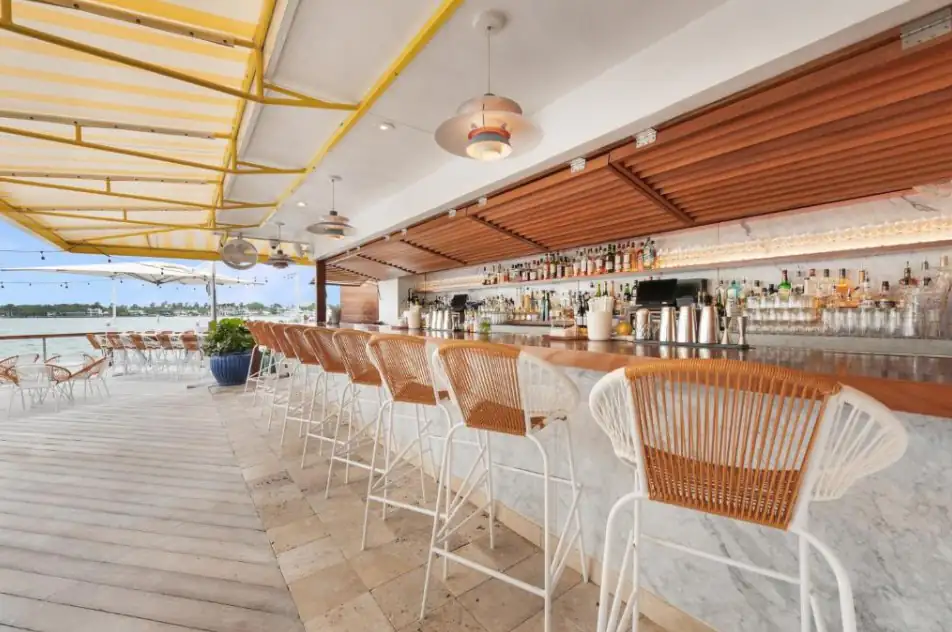 The Standard Miami Beach’s open-air bar on a waterfront boardwalk