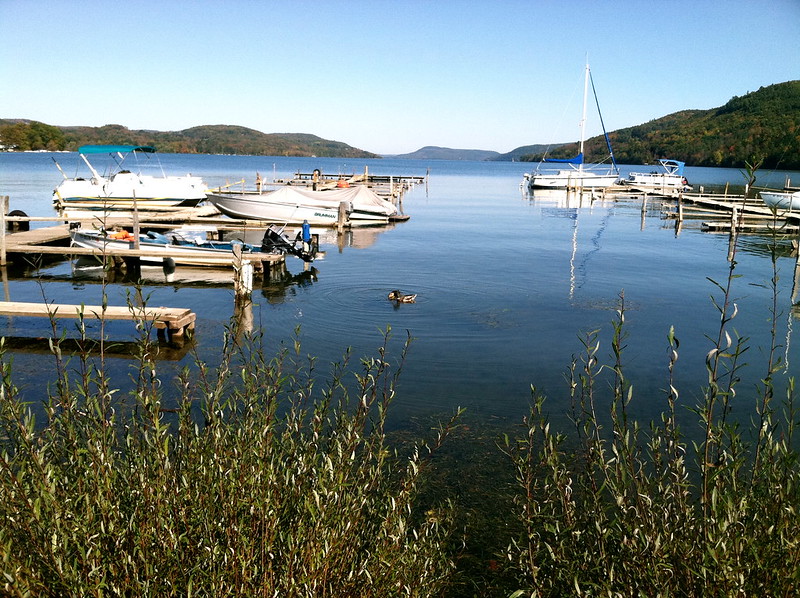 Boats docked at the scenic Otsego Lake, New York
