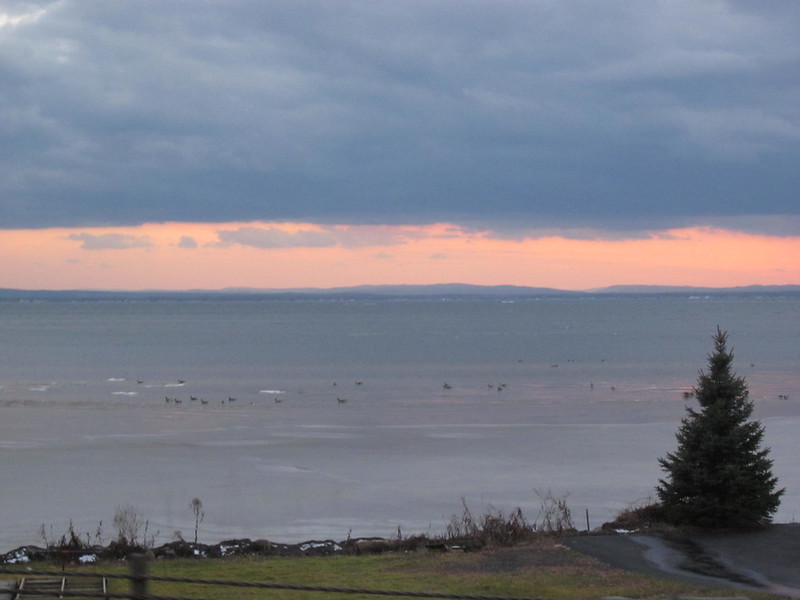 Peaceful winter sunset over Oneida Lake, New York
