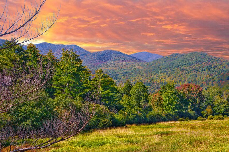 Vibrant sunset over the Adirondack Mountains, New York