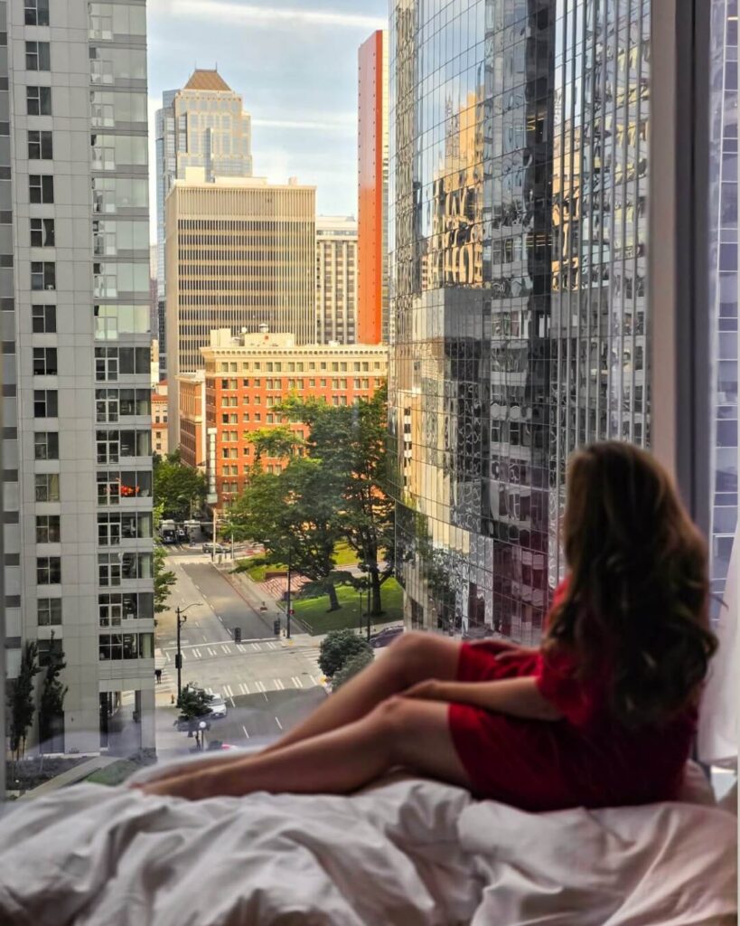 Awaken to Seattle’s skyline at Lotte Hotel Seattle.