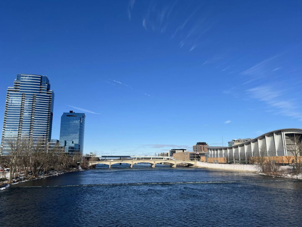 Bridging Grand Rapids and the river below