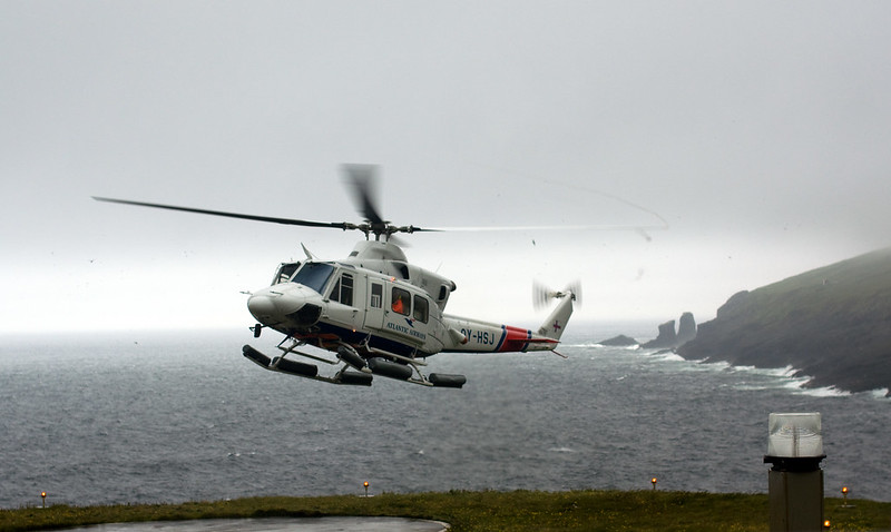 Helicopter in the Faroe Island