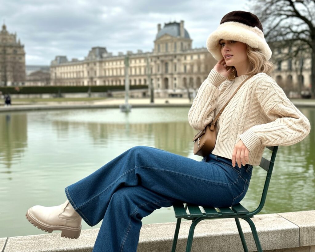 Cable-Knit Sweater and Wide-Leg Denim