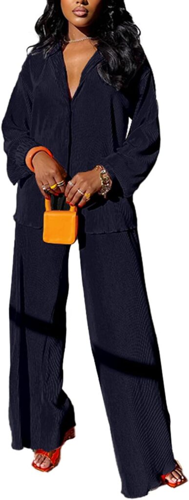 KAIMIMEI Women’s Linen Shirt & Wide-Leg Pants Set