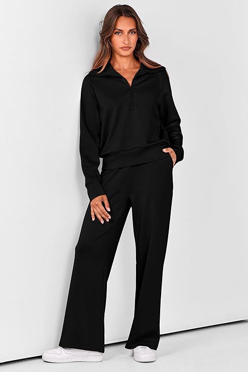 PRETTYGARDEN Women’s Half-Zip Sweatshirt & Wide-Leg Pants Tracksuit Set