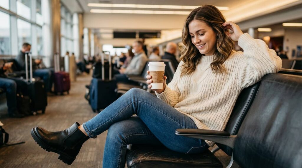 Chunky Knitted Comfy Sweater Airport Outfit Ideas