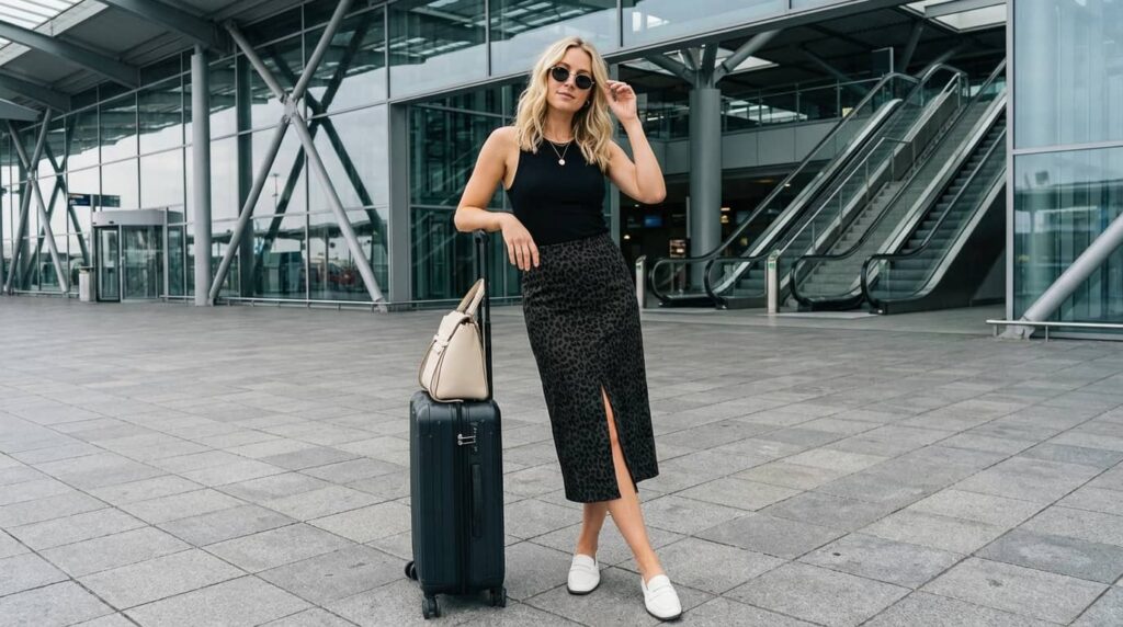 Cute Midi Skirt + Black Bodysuit Look