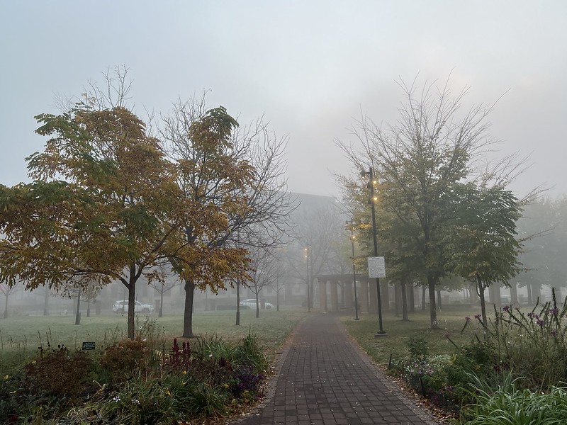 Wacouta Commons Park and fog in St Paul, Minnesota