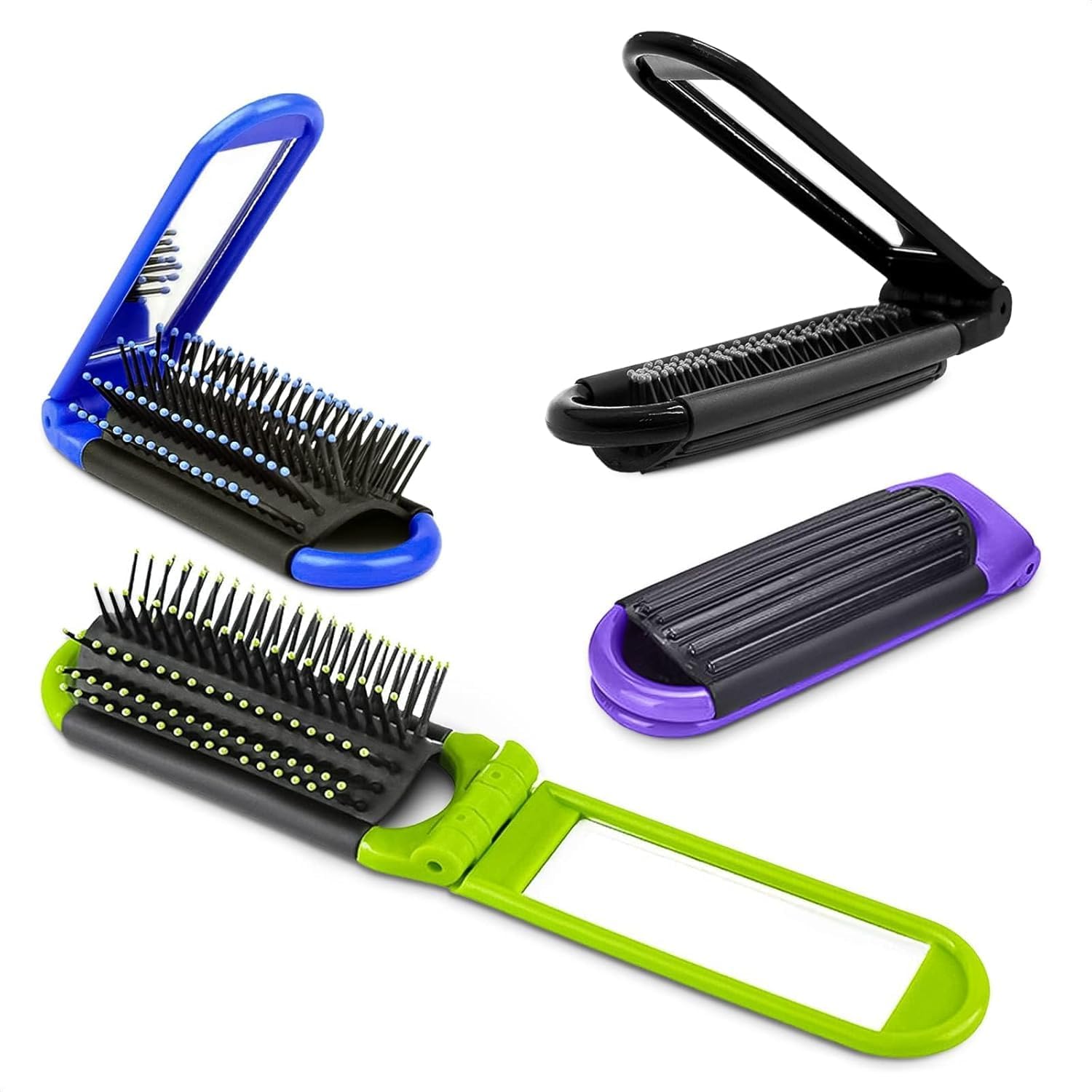 4 Pcs Travel Hair Brush with Mirror