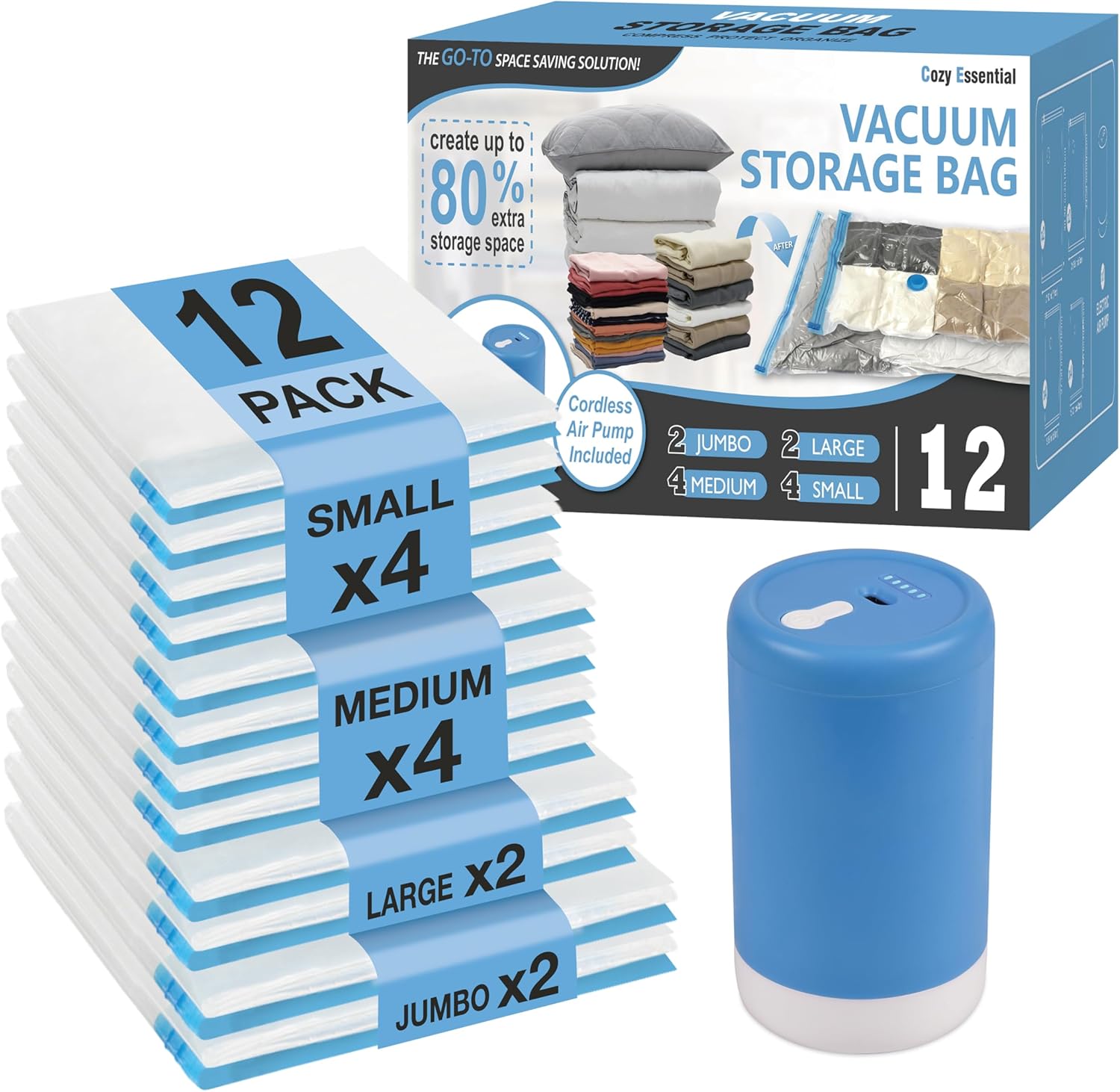 COZY ESSENTIAL 12 PACK WITH ELECTRIC PUMP BEST IN CLASS FOR EFFORTLESS PACKING