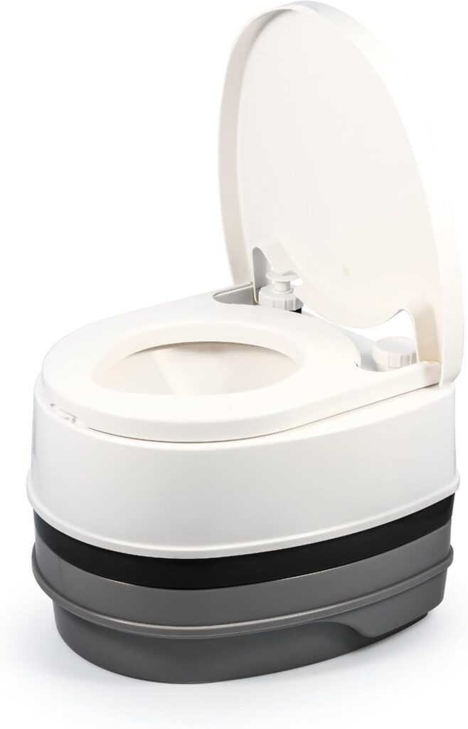 Camco Premium Travel Toilet (5.3 gal) – Upgraded Latches and Seat
