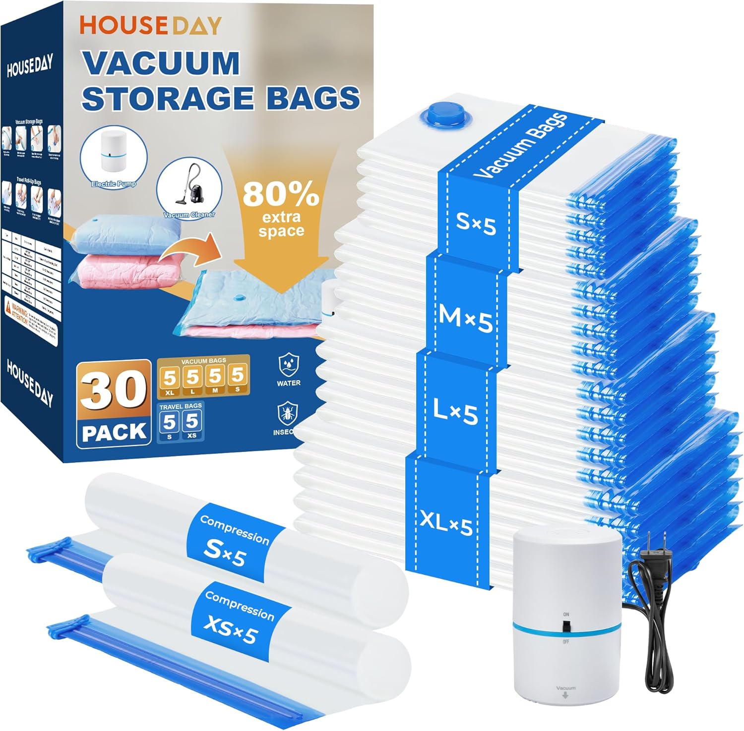 HOUSE DAY Vacuum Storage Bags — 30-Pack Complete Set