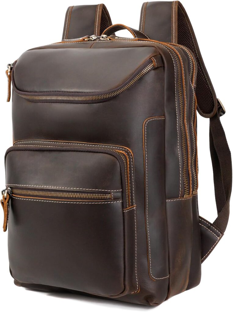 LANNSYNE Vintage Leather Backpack Stylish Hiking Rucksack