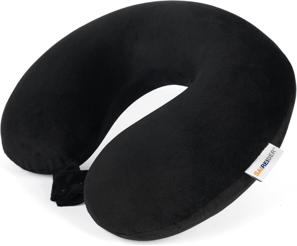 SAIREIDER Memory Foam Travel Neck Pillow (Black)