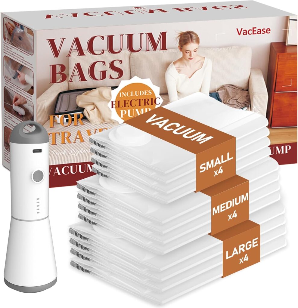 Vacbird Travel Vacuum Bags — 12-Pack Cordless Pump