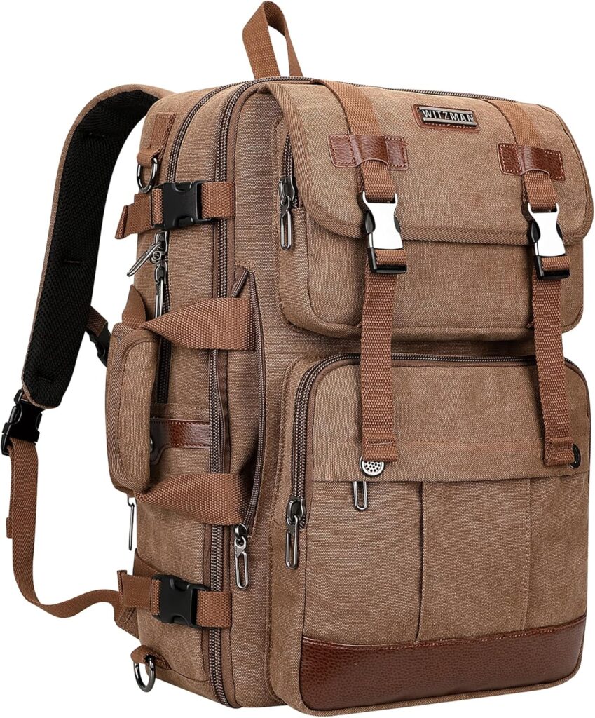 WITZMAN Canvas Travel Backpack Expandable Convertible Rucksack