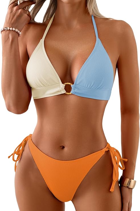 Women's Halter Bikini Set High-Cut O-Ring Swimsuit